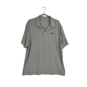 Under Armour HeatGear Loose Short Sleeve Polo Men's XXL Gray White Striped Shirt